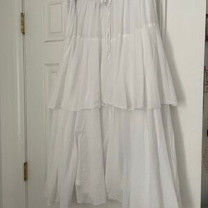 White Layered Cotton Midi Skirt